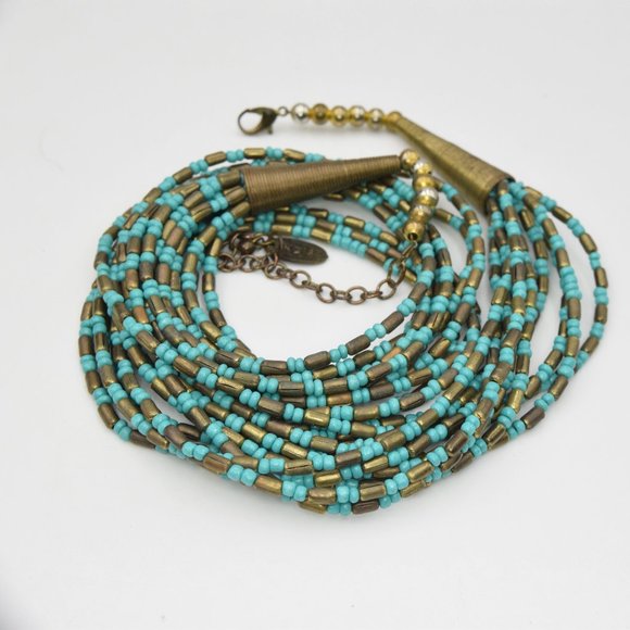 Vintage Tanjore Bead and Brass Statement Necklace Multi Strand - Picture 5 of 5